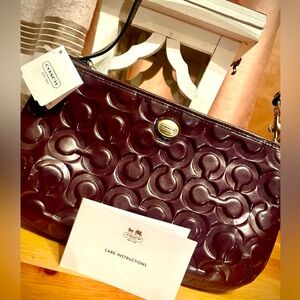 COACH genuine leather purple and chocolate brown clutch wristlet or mini purse